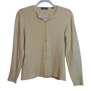 Kate Hill Petite Cream Ribbed Knit Button Front Cardigan Size M